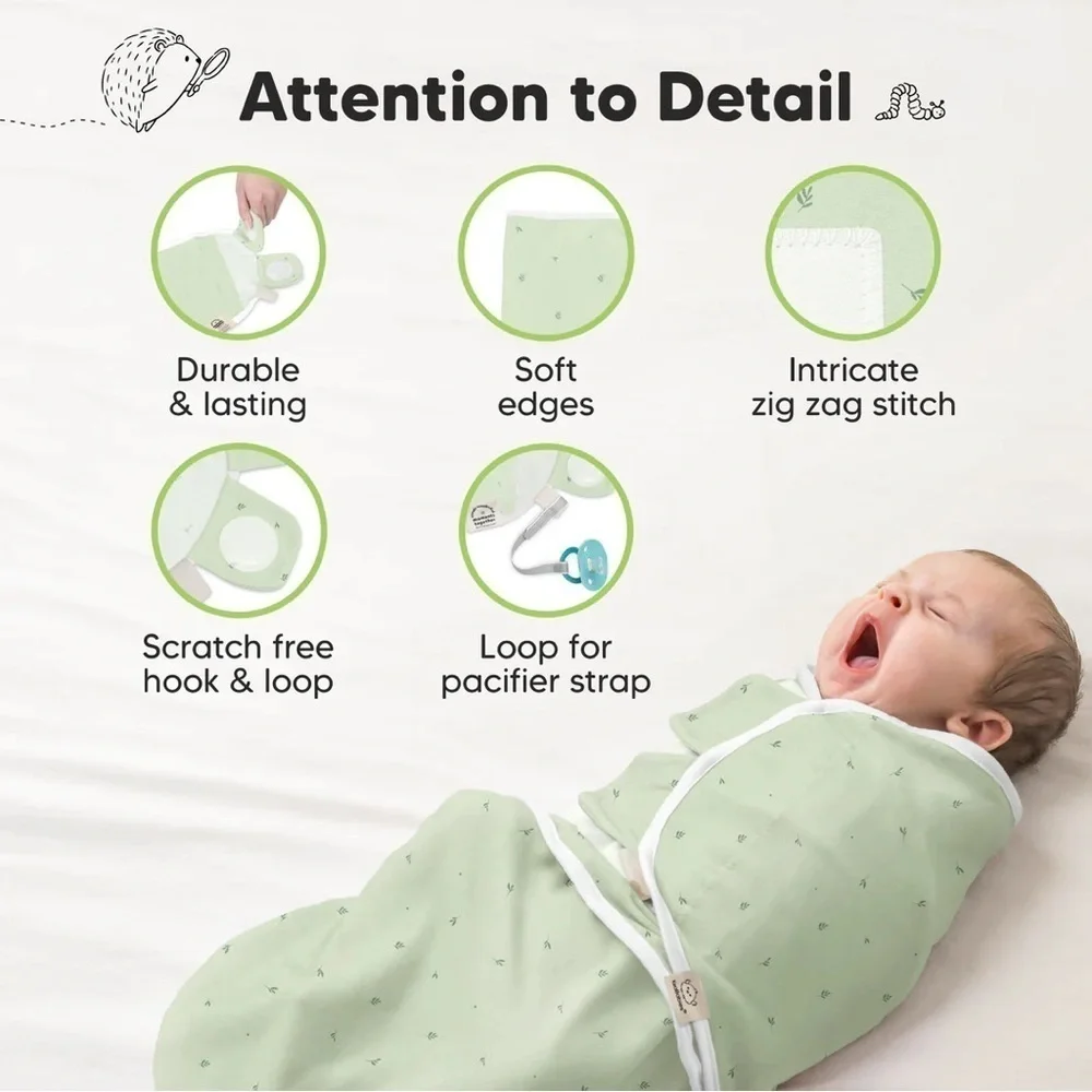 KeaBabies 3-Pack Soothe Swaddle Wraps- Printed Grey/Sage/White Size OS (0-3M)